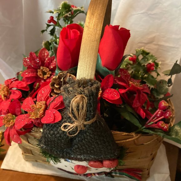 SNOWMAN CHRISTMAS FLOWER BASKET NICE GIFT NEW - Picture 2 of 4